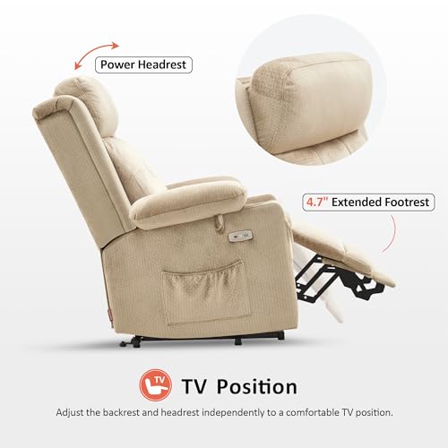 MCombo Large Dual Motor Power Lift Recliner Chair with Massage and Heat for Elderly People, Adjustable Headrest, Infinite Position, USB Ports