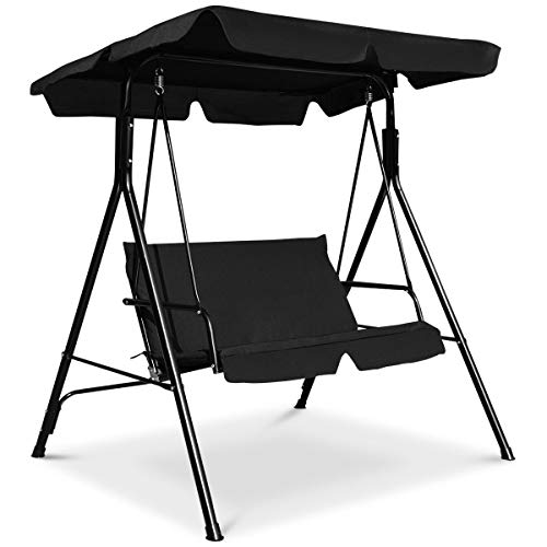 Tangkula 3 Person Porch Swing, Patio with Removable Cushion & Powder-Coated Steel Frame, Outdoor Swing with Canopy for Porch, Backyard, Garden