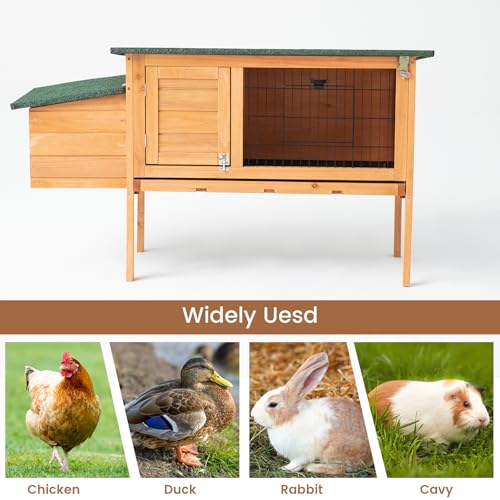 TAKUKA Outdoor Rabbit Hutch, Small Animal Wooden Chicken Coop with Nest Box