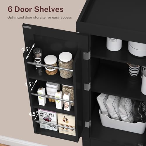 72” Pantry Cabinet, Kitchen Pantry Cabinet with 6 Doors Shelves & 1 Drawer, Kitchen Cabinets with 4 Door for Dinging Room, Living Room, White