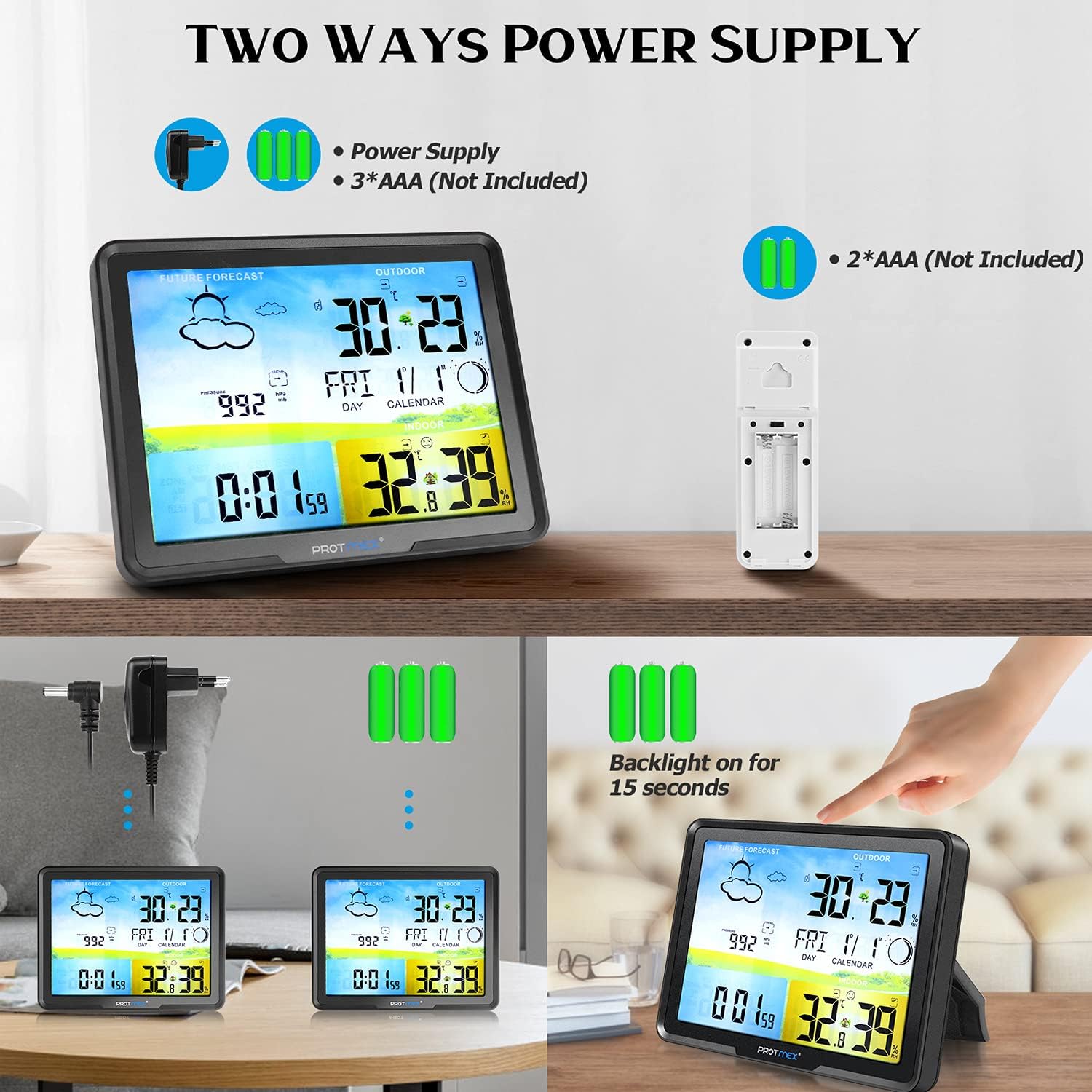 Protmex Wireless Weather Station Indoor Outdoor RCC Thermometer with 3 External Sensor