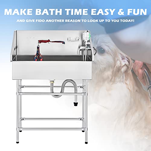 CO-Z 34 Inch Stainless Steel Dog Washing Station for Home, Professional Pet Dog Grooming Tub for Medium & Small Dogs, Extra Elevated Pet Wash Station