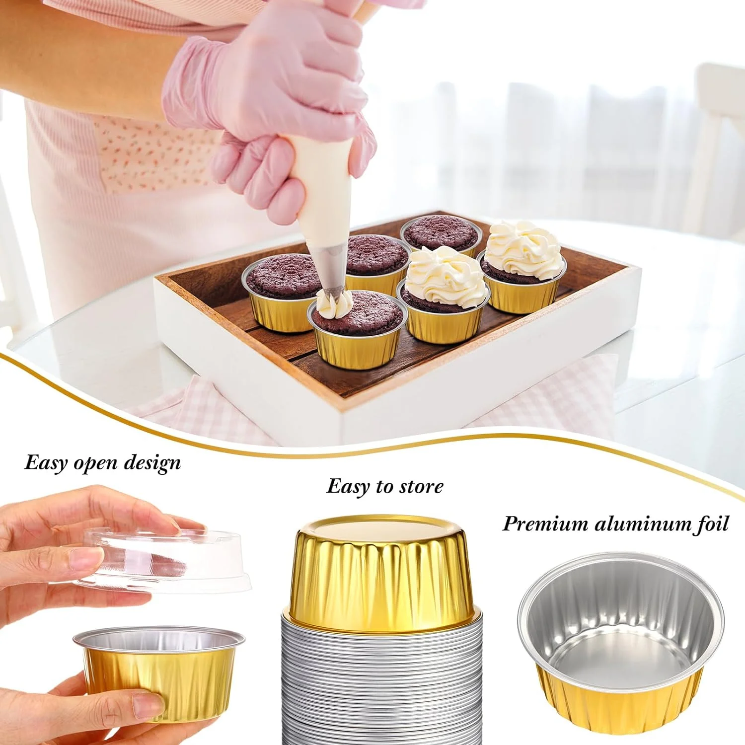 400 Pcs Aluminum Foil Baking Cups with Lids 5 oz Disposable Ramekins Mini Cake Pans Creme Brulee Cupcake Liners Muffin Tins Flan Mold Dessert