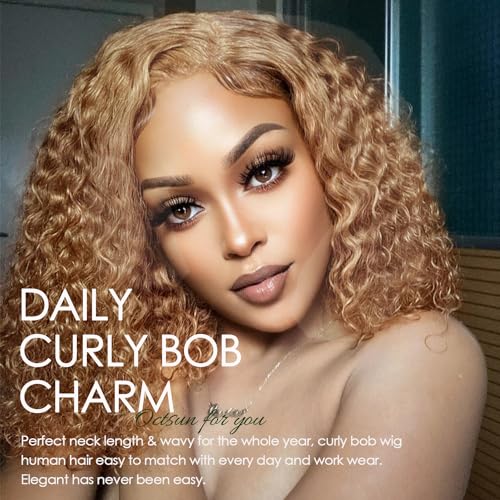 Curly Bob Wig Human Hair 13x4 Lace Front Wigs Human Hair Curly Wigs for Black Women HD Transparent Water Wave Lace Front Wigs Wet and Wavy Glueless