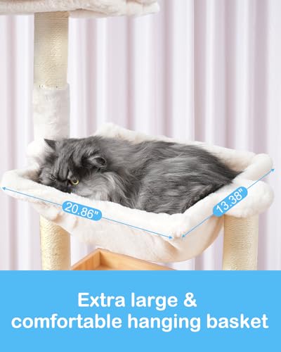 Hey-brother Cat Tree with XL Litter Box Enclosure, All-in-one Cat Tower for Indoor Cats with Large Hammock, Bed, Food Station, Scratching Posts