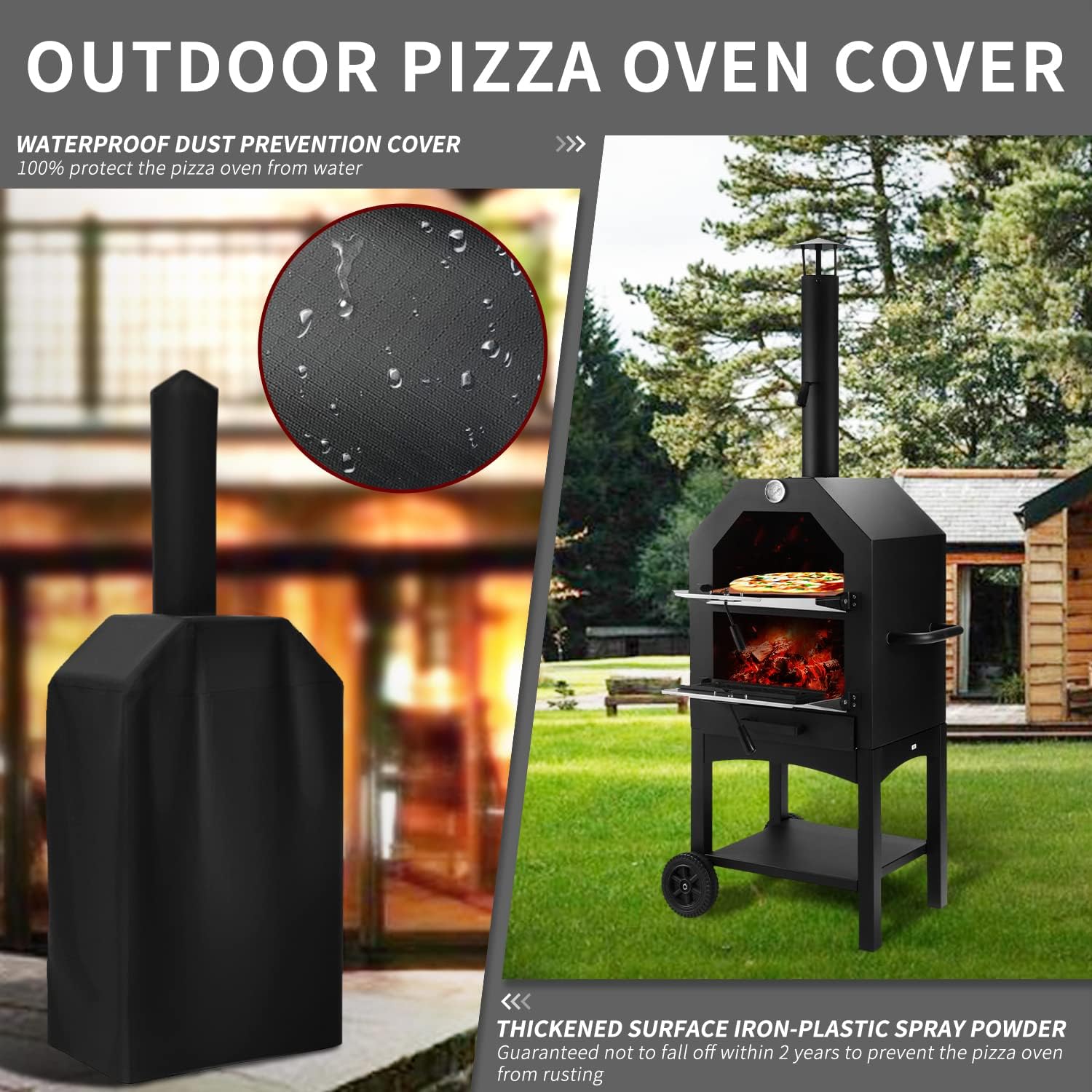 Outdoor Pizza Oven Wood Fire Wood Fired Pizza Oven for Outside with Waterproof Cover, 12" Pizza Stone, Pizza Spatula and 4pcs Grill Rack by DNKMOR