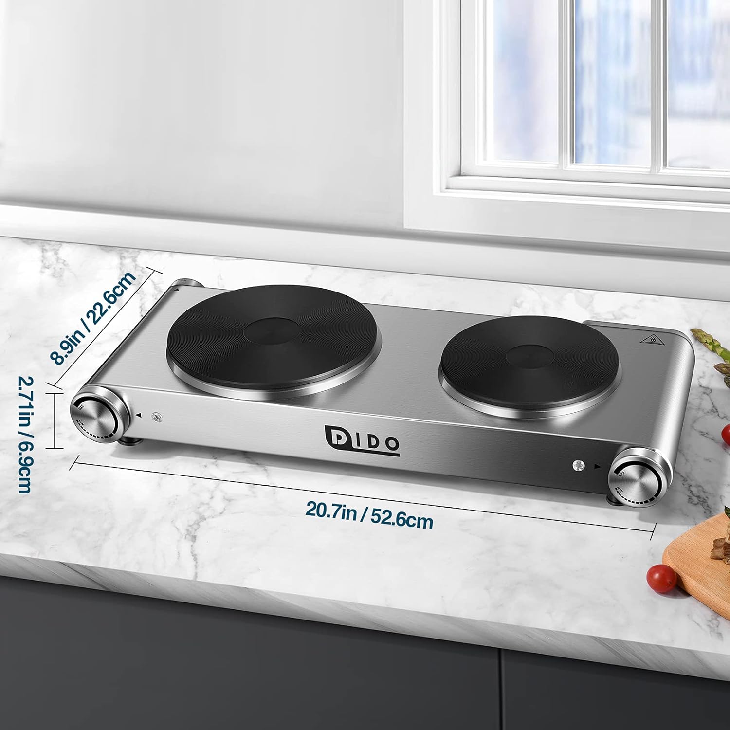 DIDO 1800W Hot Plate, Portable Electric Stove Countertop Cast-Iron Double Burner with Adjustable Temperature& Anti-Slip Feet