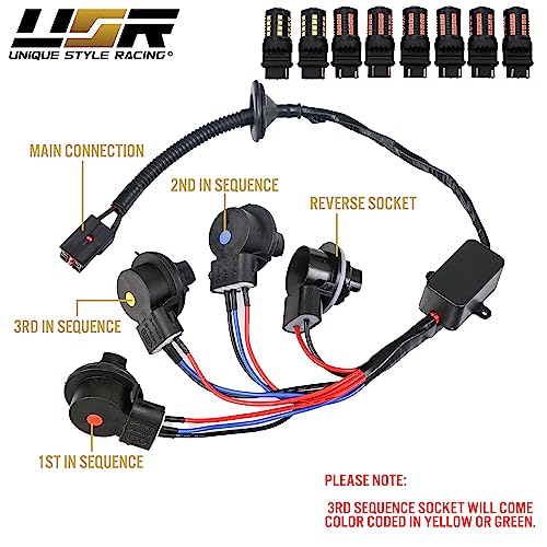 USR 96-04 Mustang V6/GT Plug and Play Tail Light Wire Harness for Sequential Signal + Total of 8 Cabnus LED Bulbs for Red Brake + White Reverse (Left