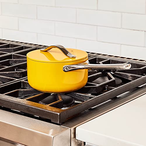 Caraway Nonstick Ceramic Sauce Pan with Lid (3 qt) - Non Toxic, PTFE & PFOA Free - Oven Safe & Compatible with All Stovetops (Gas
