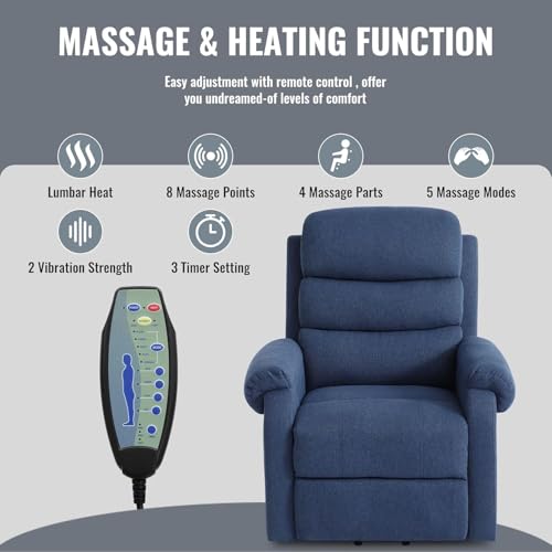 Power Lift Recliner Chair Recliners for Elderly with Heat and Massage Recliner Chair for Living Room with Infinite Position and Side Pocket