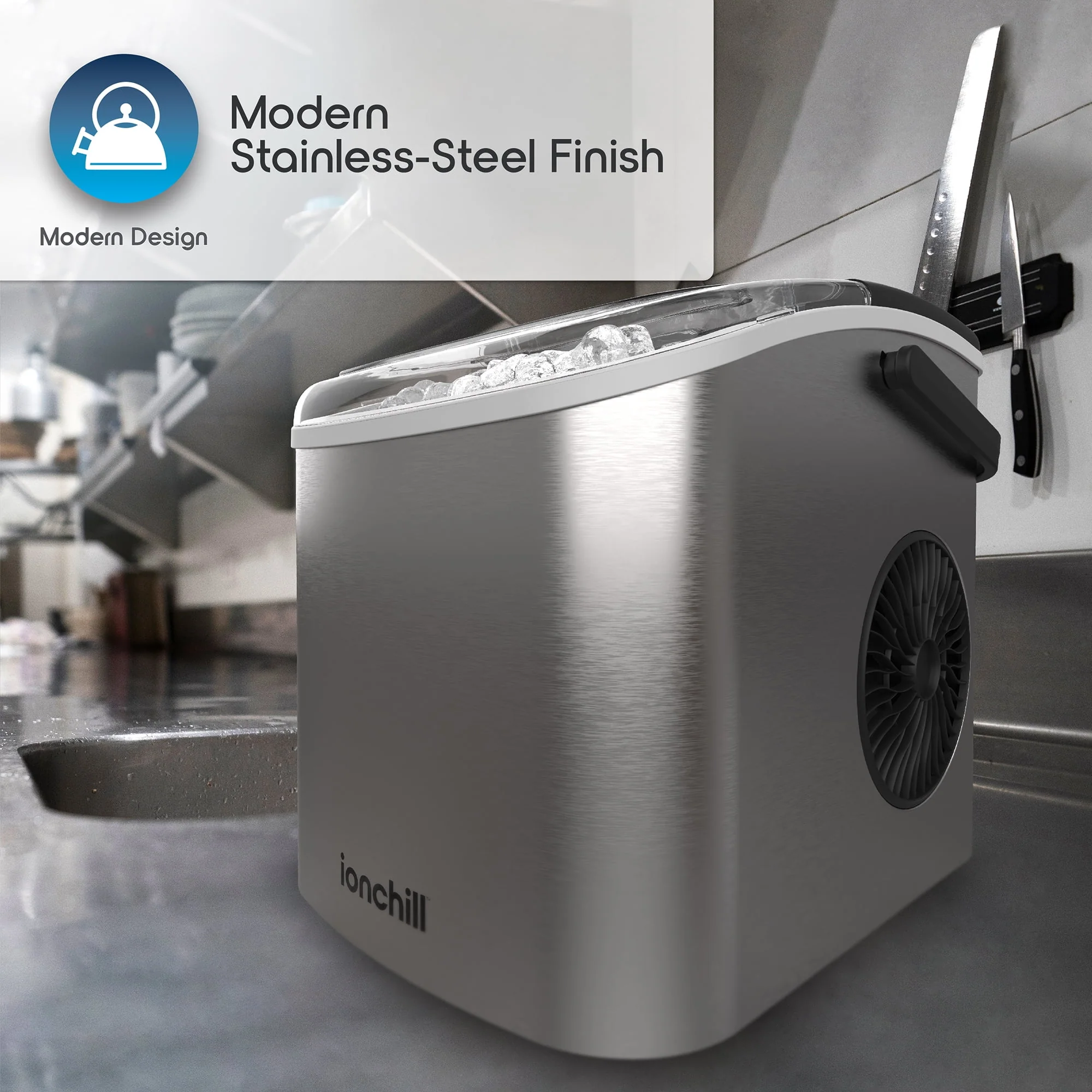 Ionchill Quick Cube Ice Machine, 26lbs/24hrs Portable Countertop Bullet Cubed Ice Maker