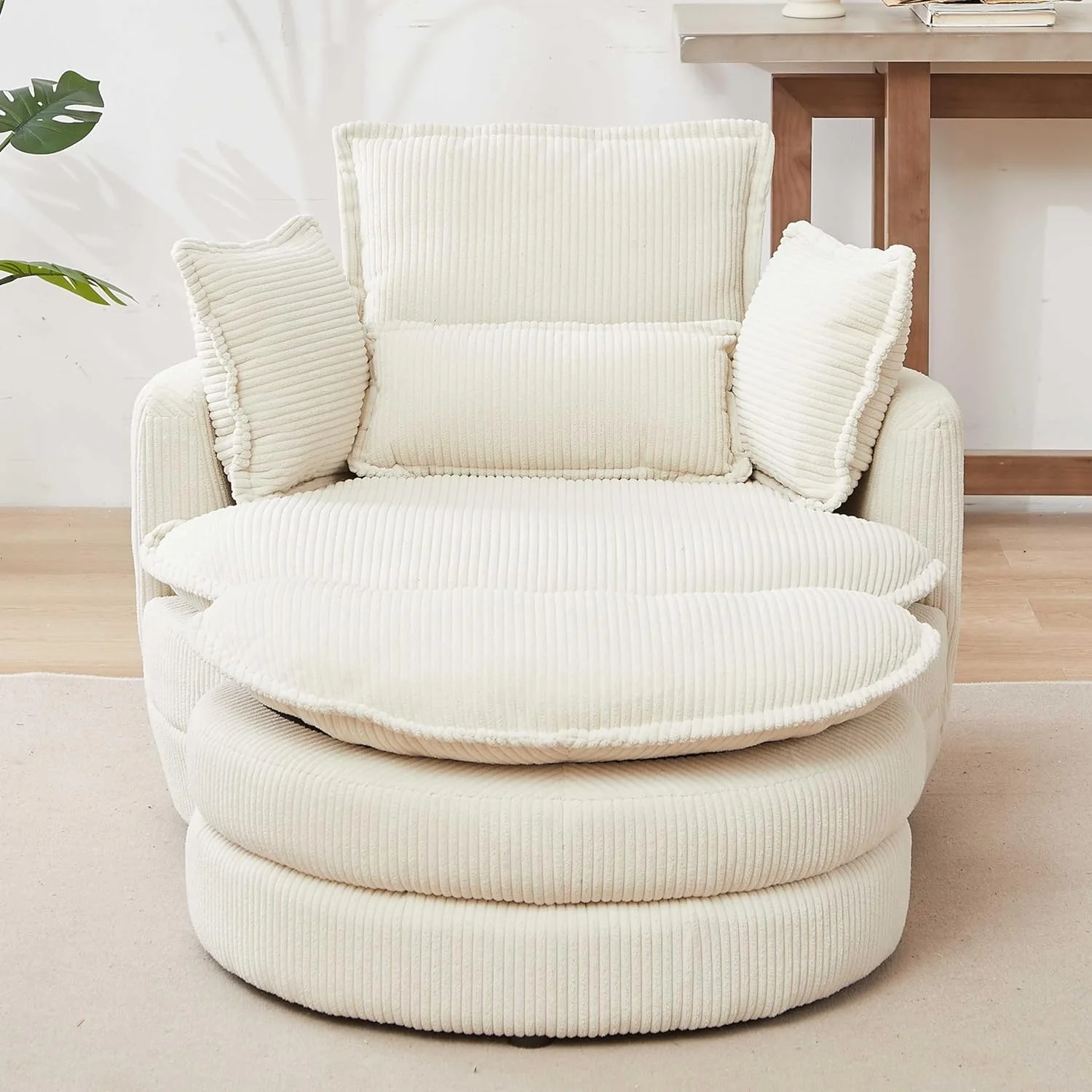 Tabaray Tufted Upholstered Swivel Accent Chair, Corduroy Fabric Single Barrel Chair with Ottoman, Comfy Cloud Chair for Living Room, Bed Room
