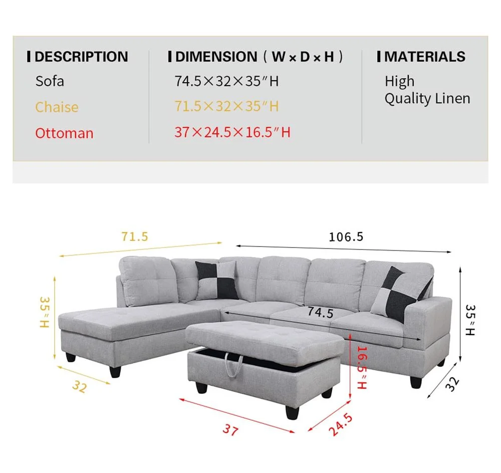 PonLiving Furniture_NEW STYLE_ Dark Gray Linen Sofa Set with Nailhead Trim PonLiving Furniture_NEW STYLE_ Dark Gray Linen Sofa Set with Nailhead Trim