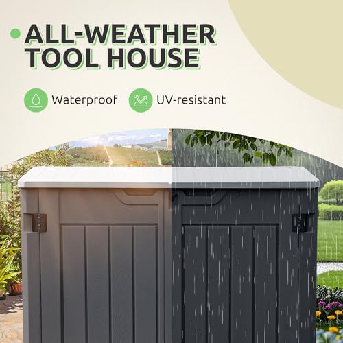 GOOBED Horizontal Shed with Padlock Latch, Outdoor Storage Shed for Backyard and Garden, 35 Cu Ft Small Storage, Waterproof, Easy Assembly, Light Gray