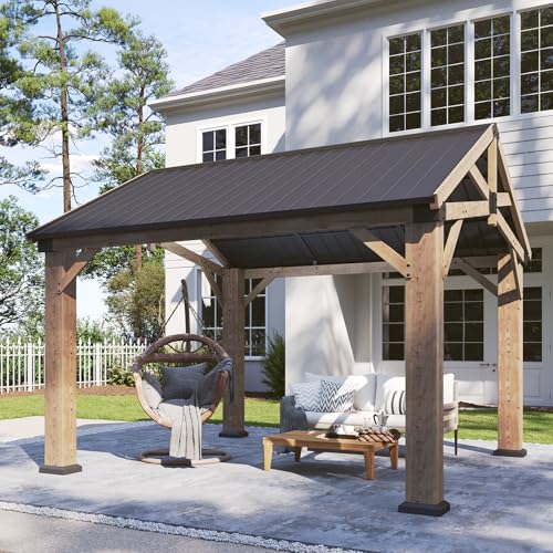 Aoxun 10' X 12' Hardtop Gazebo, Aluminum Outdoor Gazebo with Galvanized Steel Gable Roof Canopy, Patio Permanent Metal Pavilion with Netting