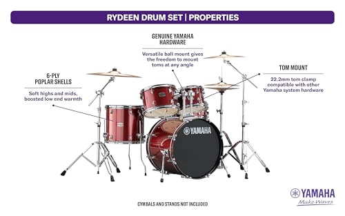 Yamaha Rydeen 5pc Shell Pack with 22" Bass Drum, Black Glitter