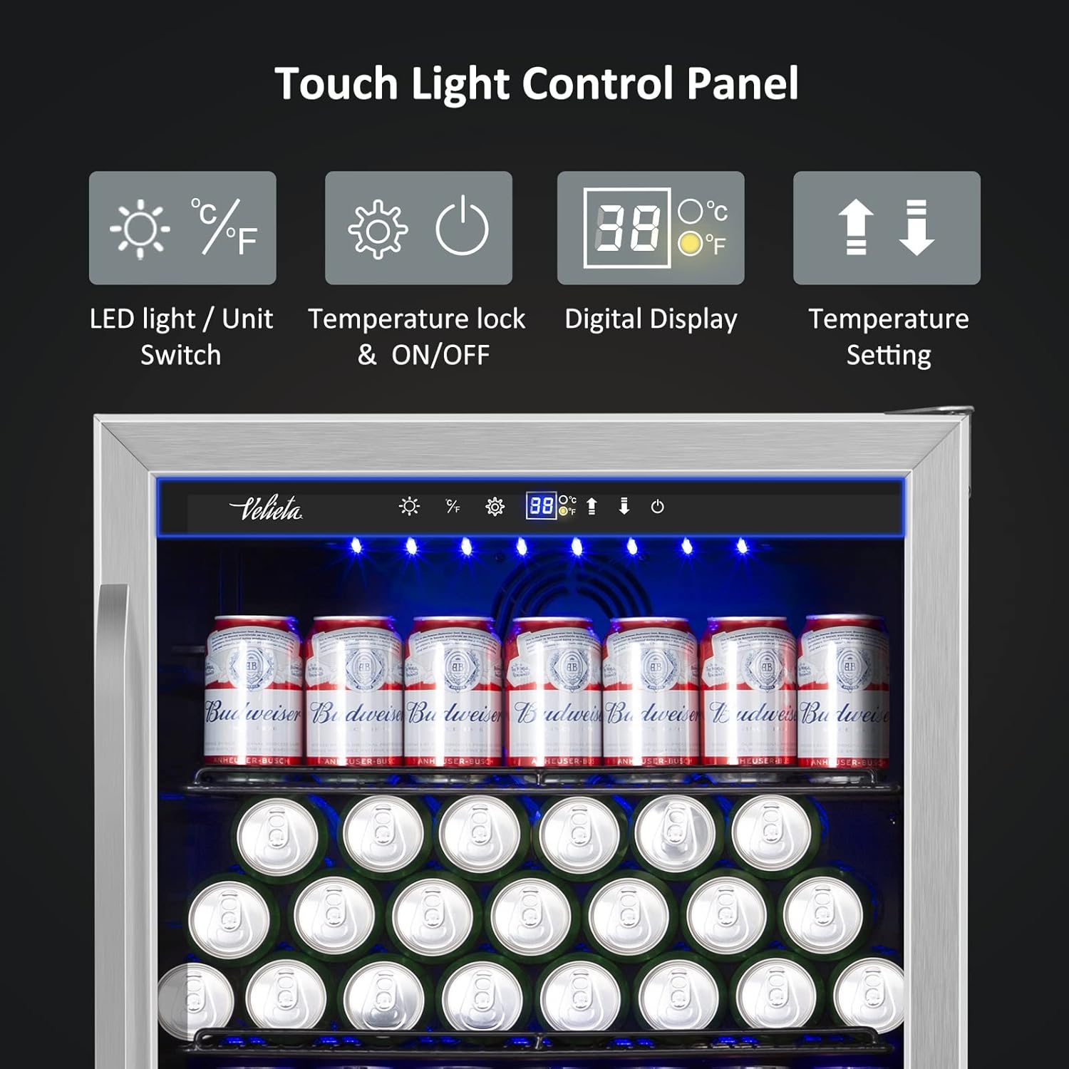 24 Inch Beverage Refrigerator Cooler,210 Cans Wide Beverage and Beer Fridge with Glass Door and Powerful Cooling Compressor