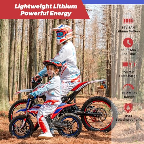 E500 36V Kids Electric Dirt Bike, Electric Motorcycle with 700W Motor | 21.7 mph Max Speed, 15.5-Mile Range & 3 Speeds Off-Road Bike for Ages 4-8