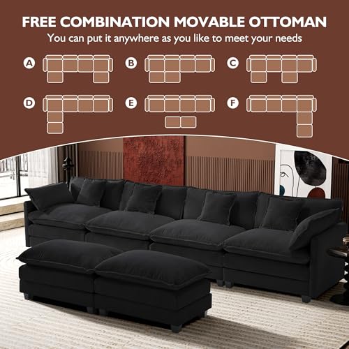 Ihanherry 111.4" U Shaped Modern Cloud Sofa Modular Sectional Couch with 2 Ottoman, 5-Seat Chenille Deep Seat Sofa with Pillow for Living Room