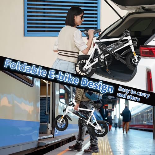 Winado Electric Bike for Adults, 14" Folding Electric Bicycle 450W Motor with Dual Disc Brakes, Max Range 25Miles(Pedal-Assist) & Speed 15.5MPH