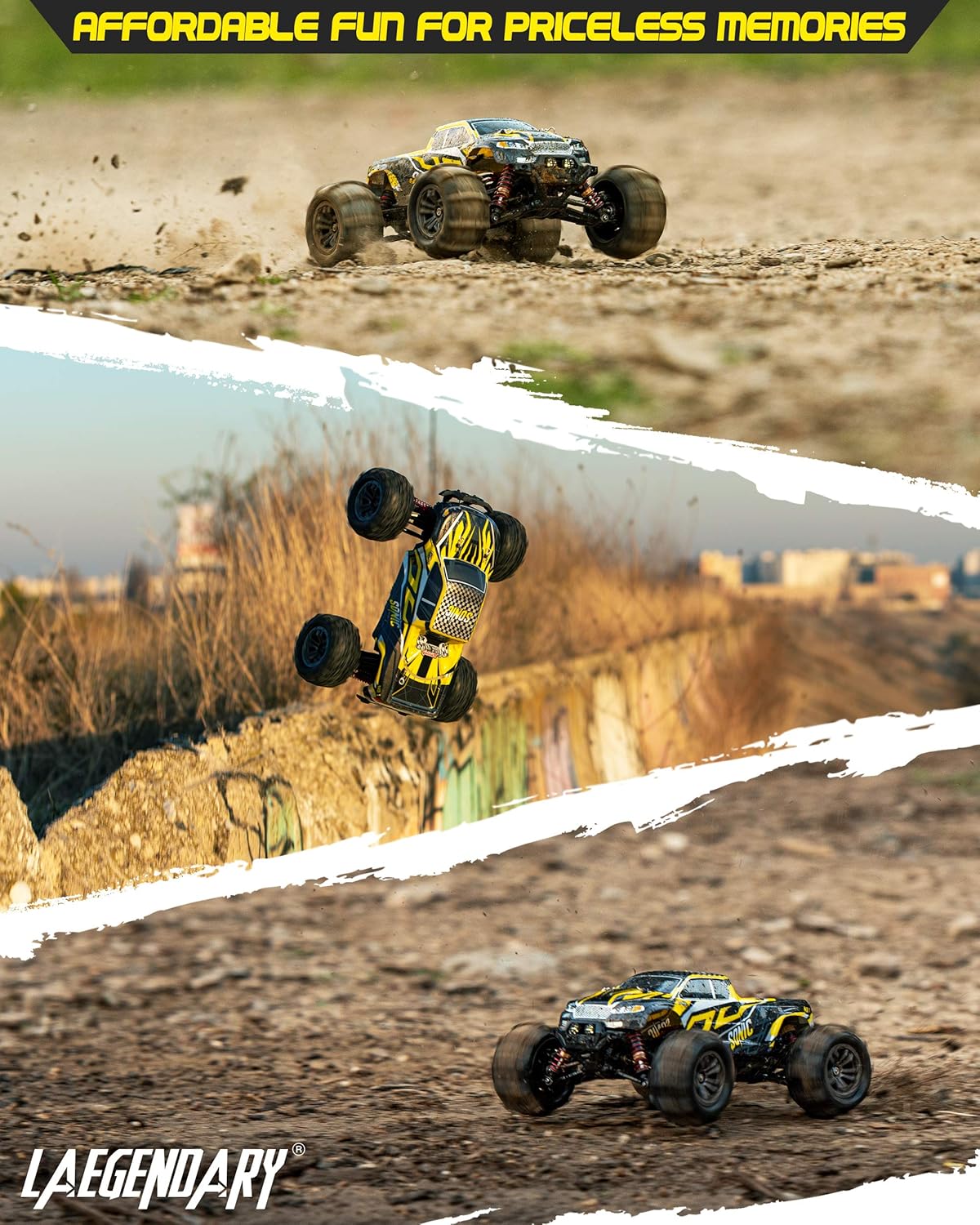 LAEGENDARY RC Car - Off Road Remote Control Car for Adults & Kids, Waterproof All Terrain 4x4 Truck w/ 2 Batteries - 1:16 Scale, Brushless, Black