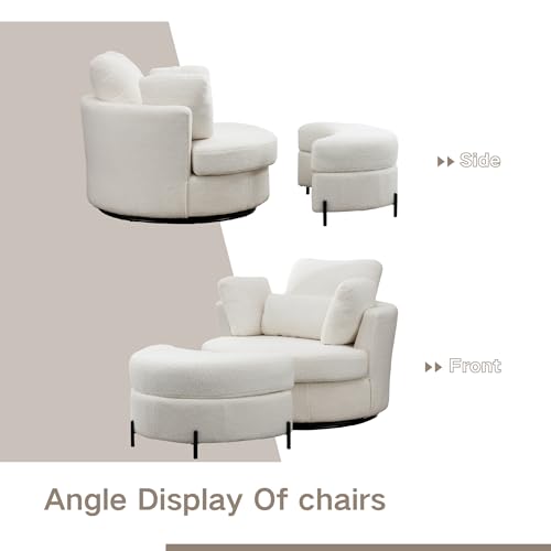 Chifee & Vingol 42.2" Oversized Swivel Accent Chair Round Barrel Chair,Chenille,Beige