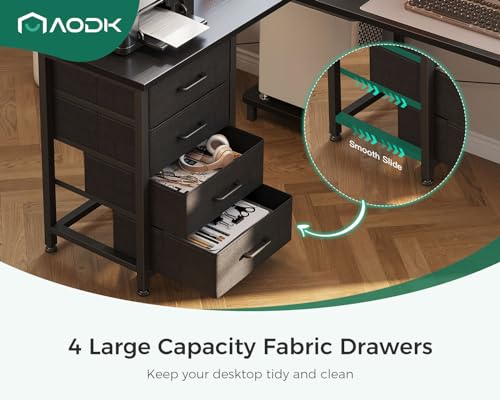 AODK L Shaped Gaming Desk with 4 Drawers, 61" Reversible Home Office Desks with Power Outlets