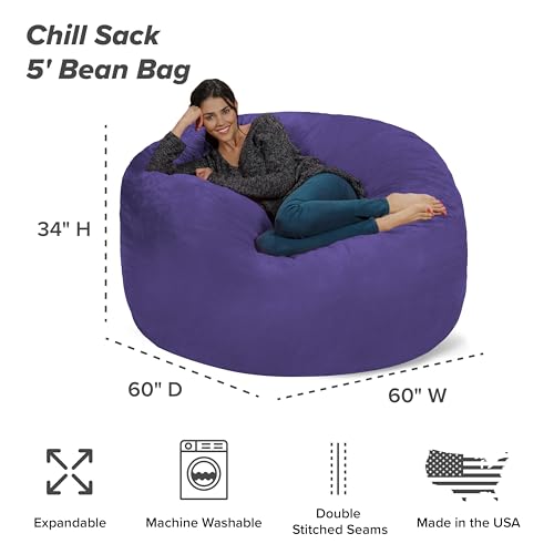 Chill Sack Bean Bag Chair - 5' Giant Memory Foam Lounge Chair with Soft Microfiber Cover – Cozy Furniture for Living Room, Dorm