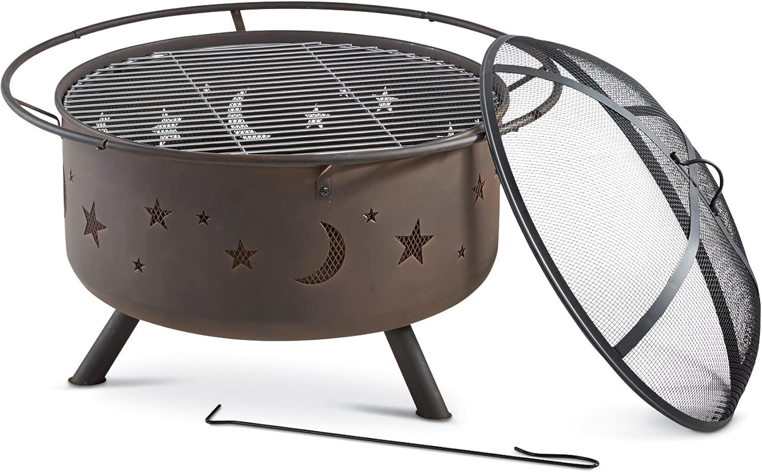 CASTLECREEK Cosmic Fire Pit with BBQ Grill Outdoor Wood Burning Steel Log Firepit for Camping, Grilling, Smores, Yard, Cooking Outside, Barbecue
