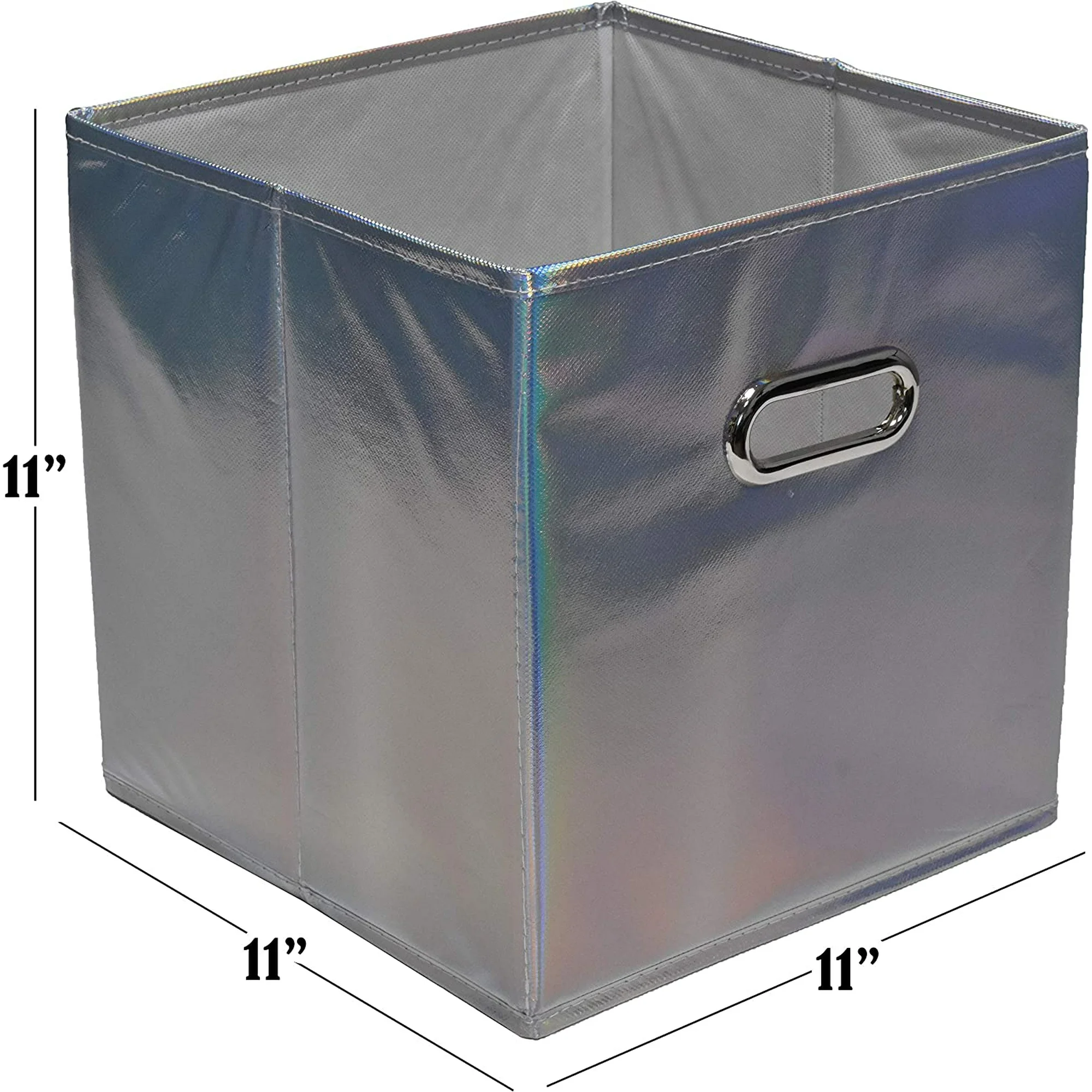 Foldable Laundry Storage Bins 6-Pack – Collapsible Cube Organizers for Shelves, Closets, Underbed, Clothes, Toys – Shiny Silver