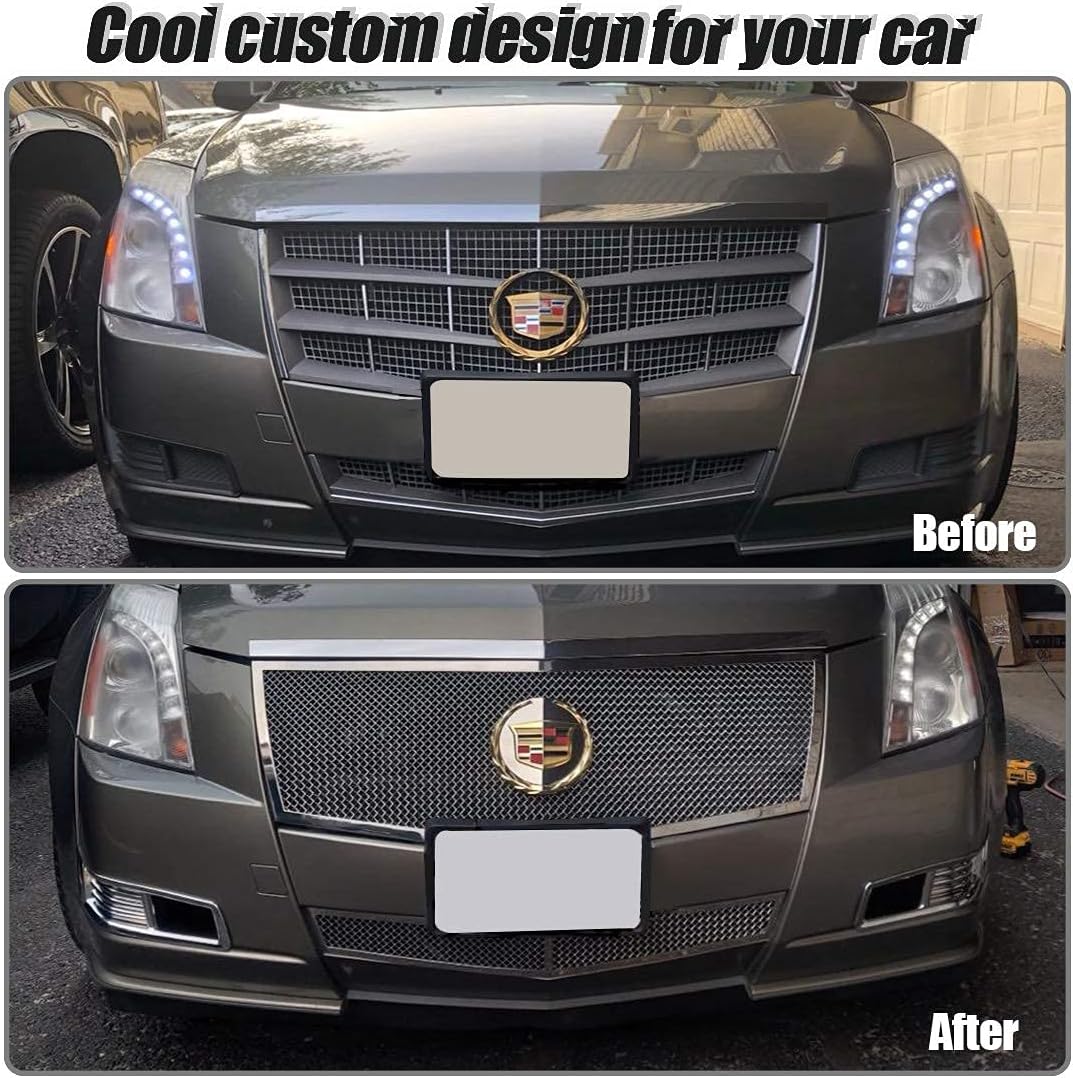 Front Grille Fit 2008-2013 Cadillac CTS Stainless Steel Mesh Grille Grill Insert Combo (Not For CTS-V or model with Adaptive Cruise Control)