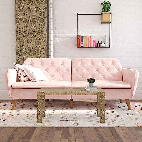 Novogratz Tallulah Memory Foam Futon, Convertible Couch, Camel Faux Leather