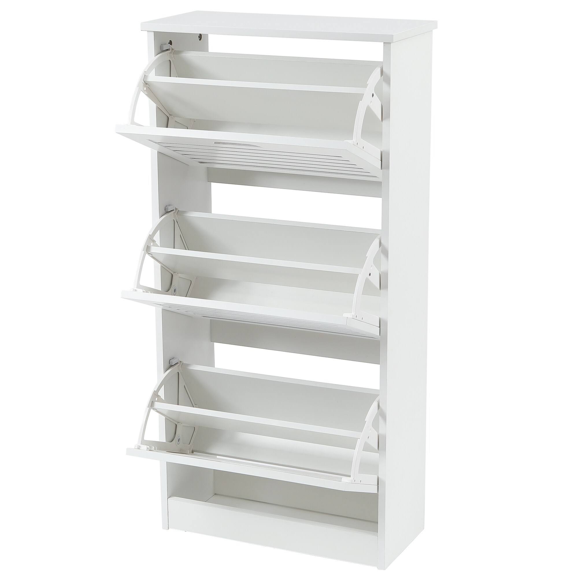 LuxenHome White Wood 12-Pair Shoe Storage Cabinet