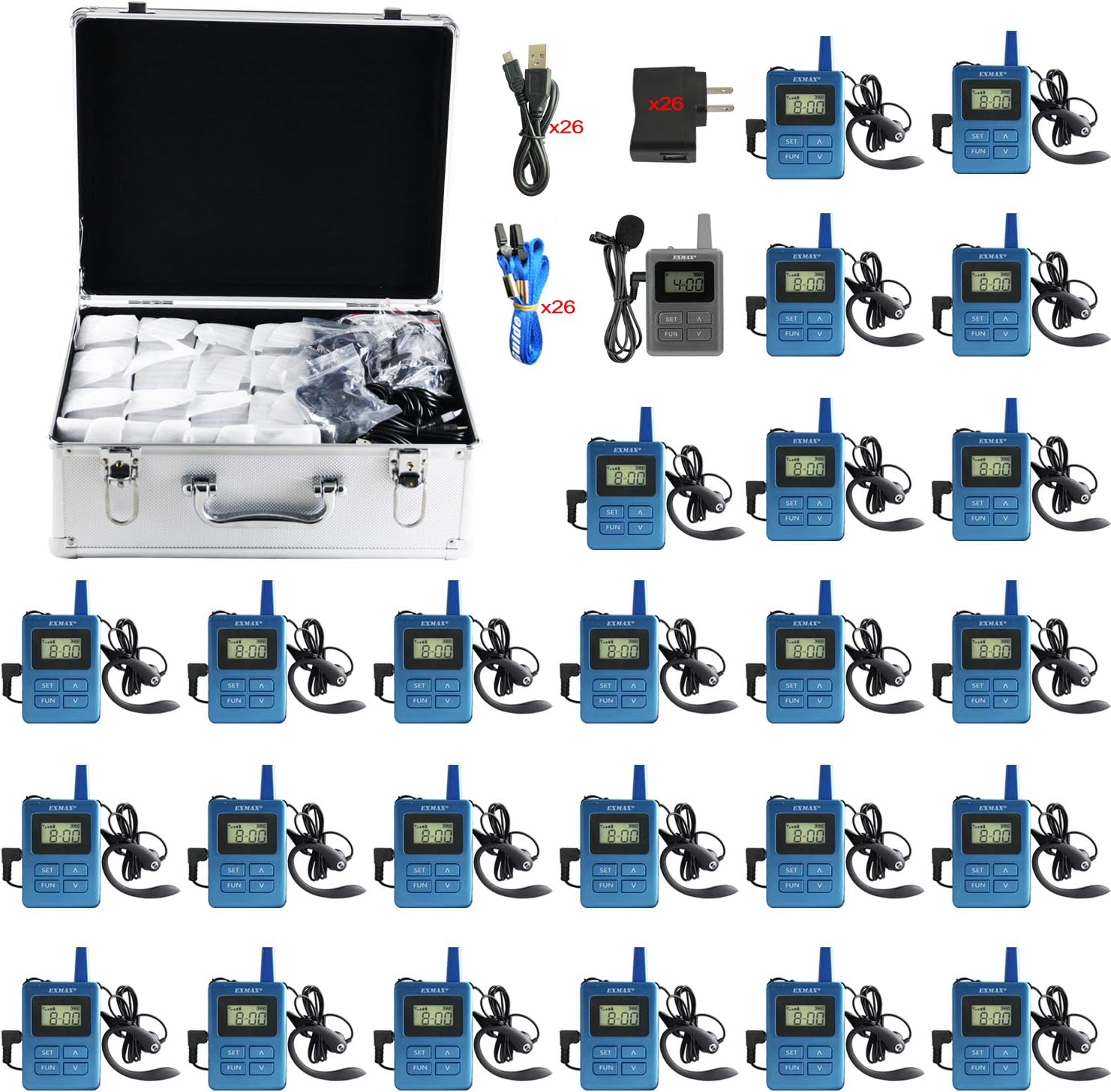 EXMAX ELGT-470 Wireless Tour Guide Whisper Acoustic Transmission System for Travel,Conference,Training,Hajj,Church