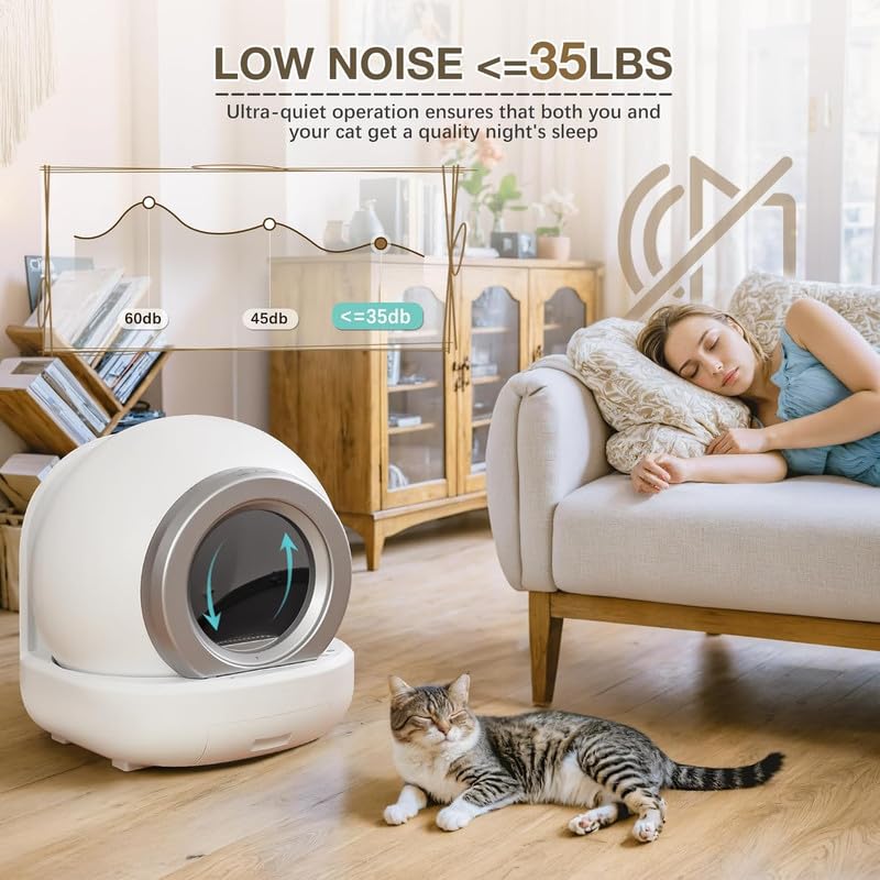 Greesum Self Cleaning Automatic Cat Litter Box, Litter Robot for Multiple Cats, Safe/APP Control/Low Noise Litter Box with Mat and 2 Roll Garbage Bags