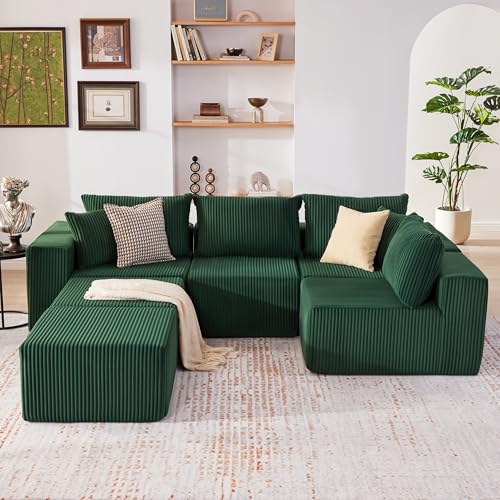 107.4" Cloud Couch Sectional, Modular Sofa with Deep Seat, Plush Corduroy L Shaped Boneless Couch, Convertible Sectional Couches for Living Room