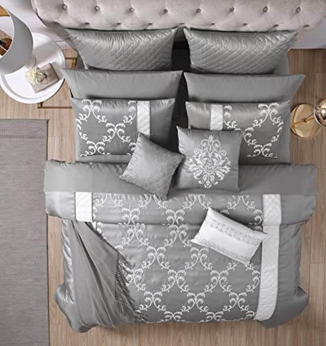 Riverbrook Home 100% Polyester Comforter Set, Queen, Hillcrest - Ivory/Gold, 9 Piece Set