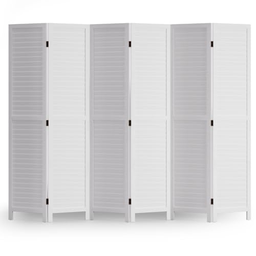 Room Divider 6 Panel Wood Privacy Screen Folding Partition Wall Room Dividers Freestanding White 5.57 FT Tall Divider for Room Separation