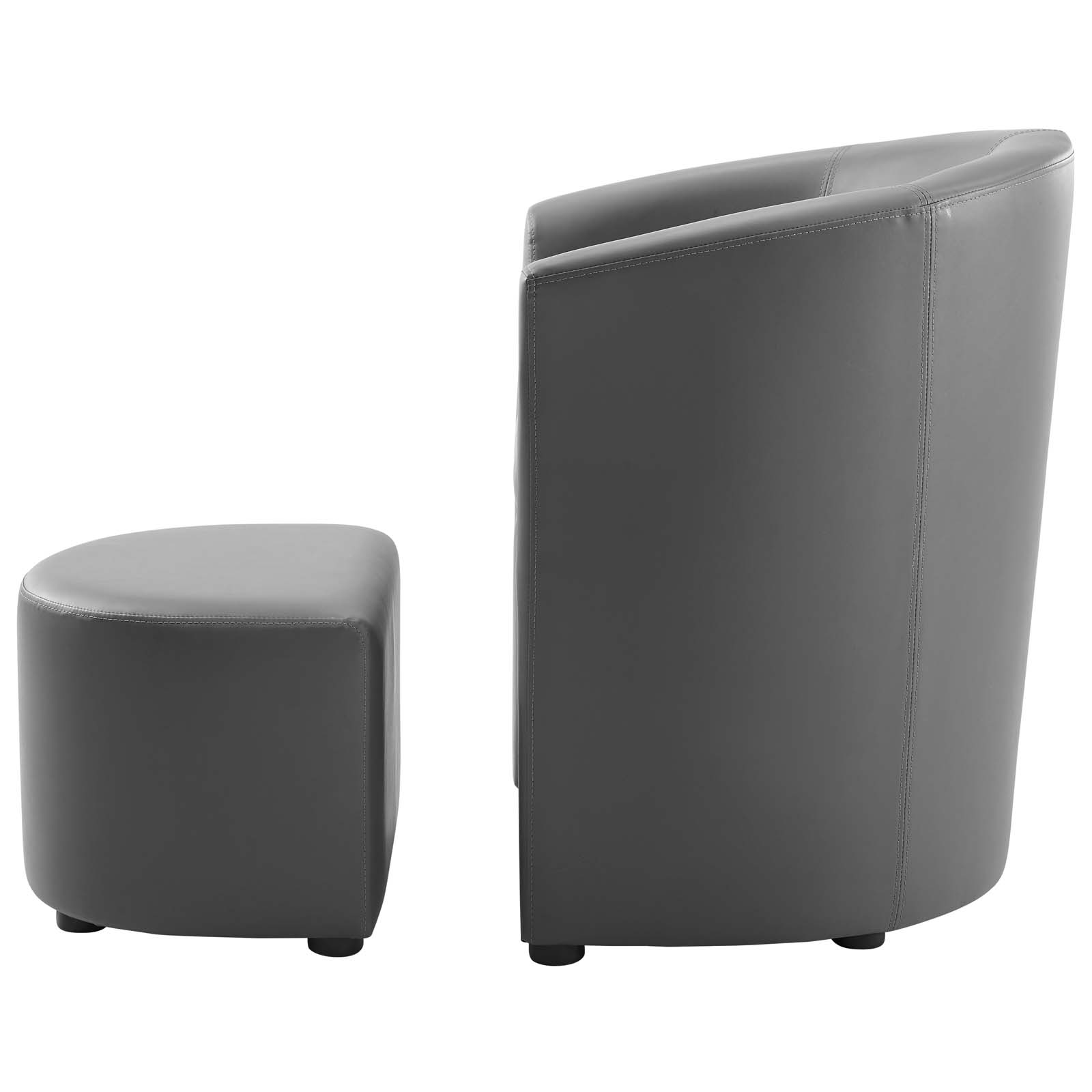Armchair Accent Chair and Ottoman, Faux Leather, Grey Gray, Modern Contemporary Urban Design, Living Lounge Room Hotel Lobby Hospitality