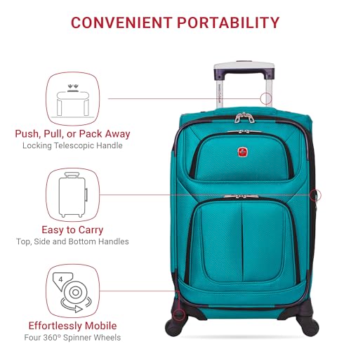 SwissGear Sion Softside Expandable Roller Luggage, Teal, 3 Piece Set (21/25/29)