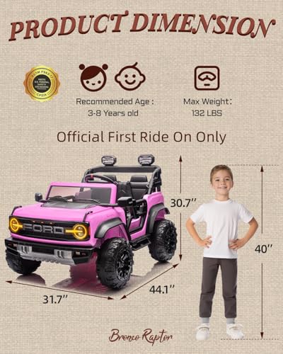 24V Ride on Toys for Big Kids, Licensed Ford Bronco Raptor 2 Seater Ride on Cars with Remote Control, Ride on Truck w/ 4-Wheeler Suspension, 3 Speeds