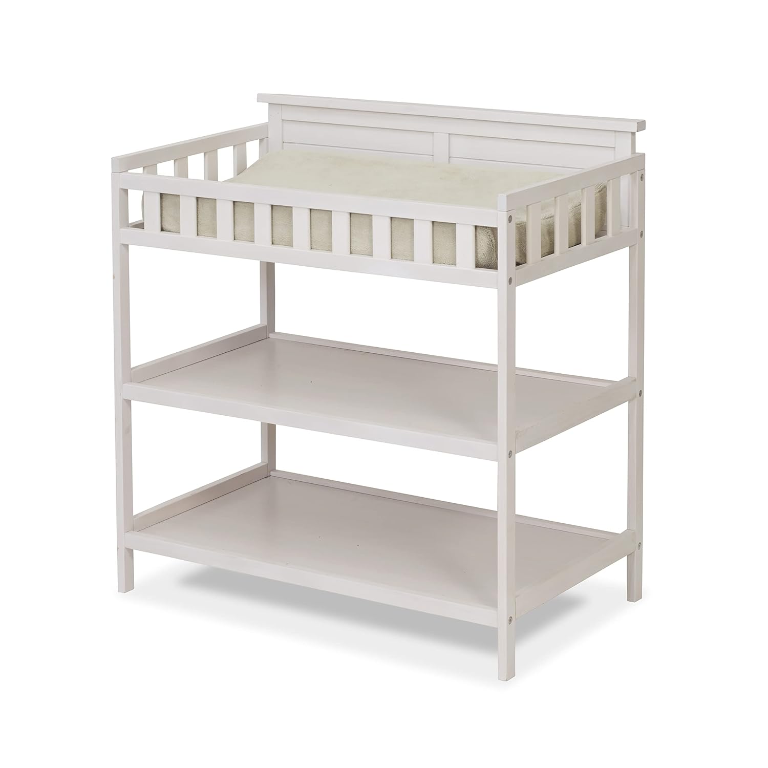 Sorelle Furniture Farmhouse White Changing Table and Changing Pad, Dressing and Diaper Changing Table for Baby Room