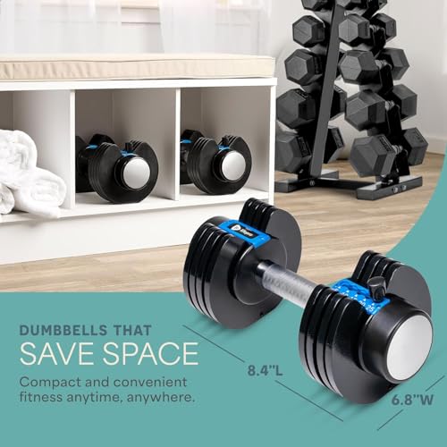 Lifepro Adjustable Dumbbells Set - 5in1-15lb 25lb 43lb 55lb weights Set & Single with Rack - Quick Adjust, Secure Grip