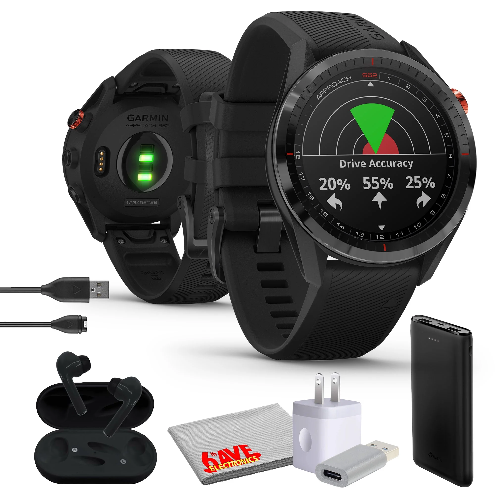 Garmin Approach S62, Premium GPS Golf Watch - Black, Built-in Virtual Caddie, 1.3" Touchscreen Large Display and 41000 Preloaded Courses