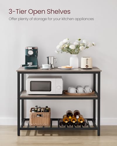 VASAGLE Kitchen Island with 3 Shelves, 47.2 Inches Width Kitchen Shelf with Large Worktop, Stable Steel Structure, Industrial, Easy to Assemble