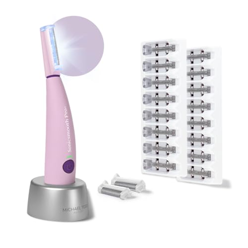 Michael Todd Beauty Sonicsmooth Pro+ Dermaplane Razor for Women Face + Eyebrow trimmer Dermaplaning System w/LED Light Peach Fuzz Remover -16