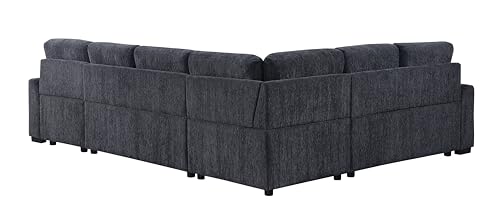 L-Shaped Pull Out Sleep Sofabed,Modern Reversible Sleeper Sectional Sofa Chenille Upholstered Button Tufted Decor with Storage Chaise