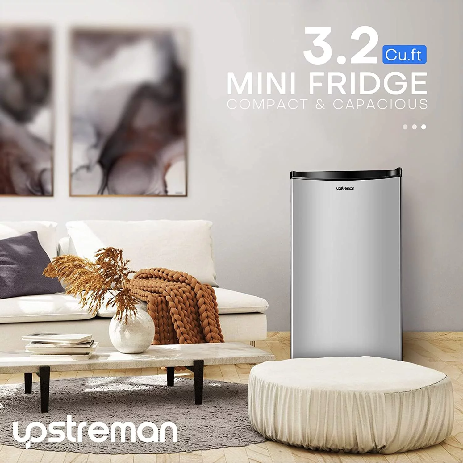 3.2 Cu.Ft Mini Fridge with Freezer, Single Door Mini Fridge, Adjustable Thermostat, Mini Refrigerator for Dorm, Office, Bedroom