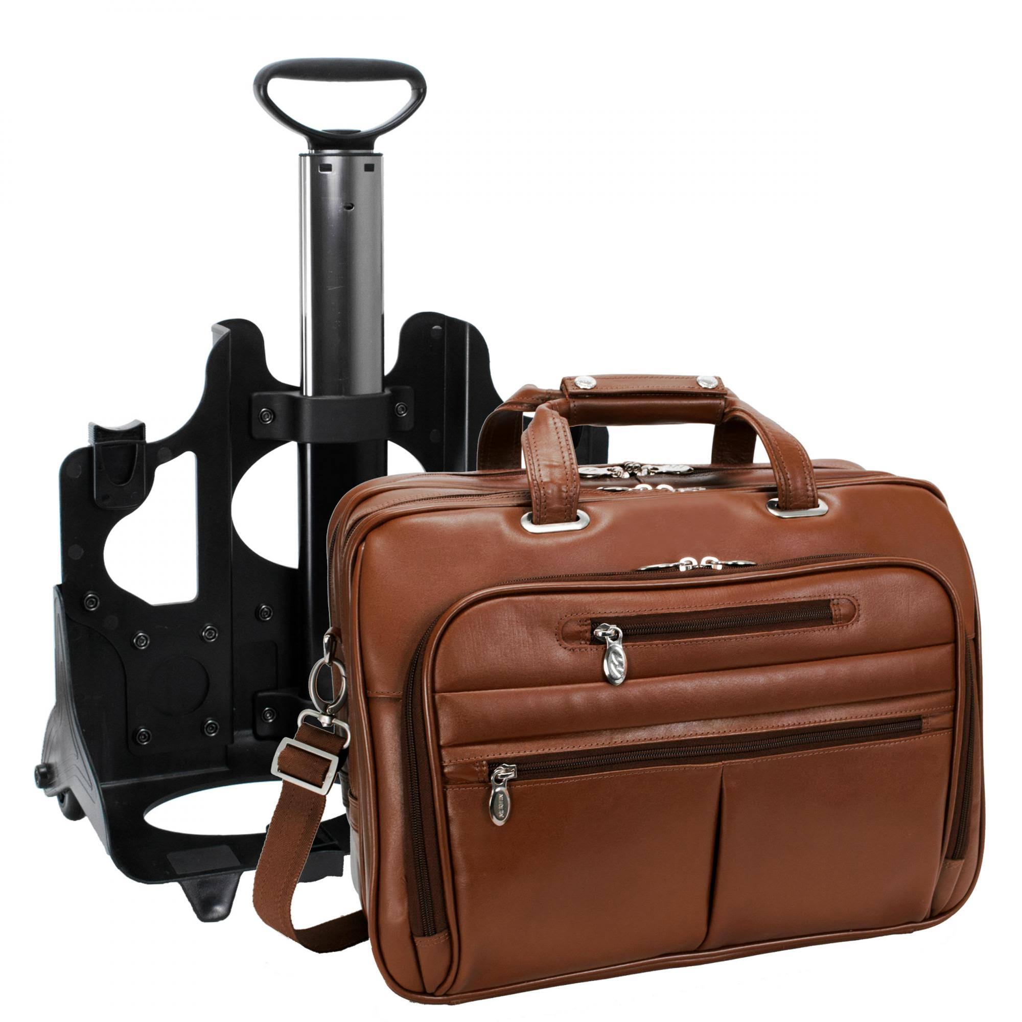 McKlein USA Ohare Leather Fly Through Checkpoint Friendly 17x22 Detachable Wheeled Laptop Case Brown