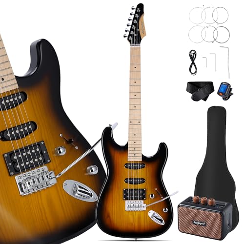 Leo Jaymz 39" Full Size ST Style Electric Guitar Starter Kit with SSH Pickup, 5W Portable Amp, Tuner, Gig Bag, Strap & Accessories (Violet Ocean)